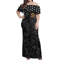 Personalized Yin Yang Billiards Off Shoulder Maxi Dress 8 Ball and 9 Ball in Fiery Black Camo Pattern - Wonder Print Shop
