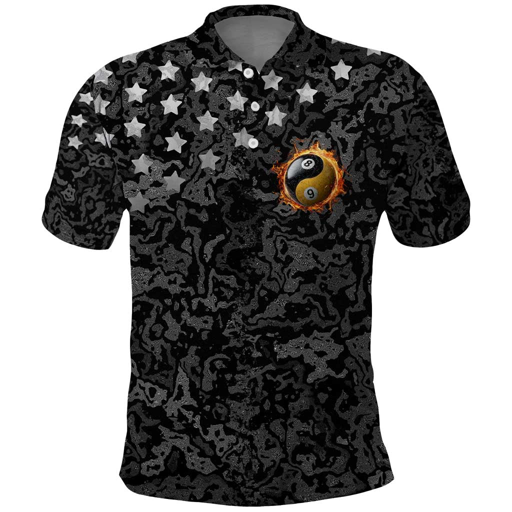 Personalized Yin Yang Billiards Polo Shirt 8 Ball and 9 Ball in Fiery Black Camo Pattern - Wonder Print Shop