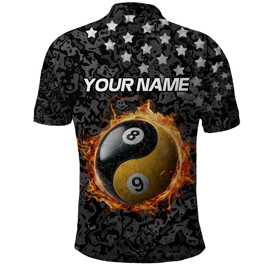 Personalized Yin Yang Billiards Polo Shirt 8 Ball and 9 Ball in Fiery Black Camo Pattern - Wonder Print Shop