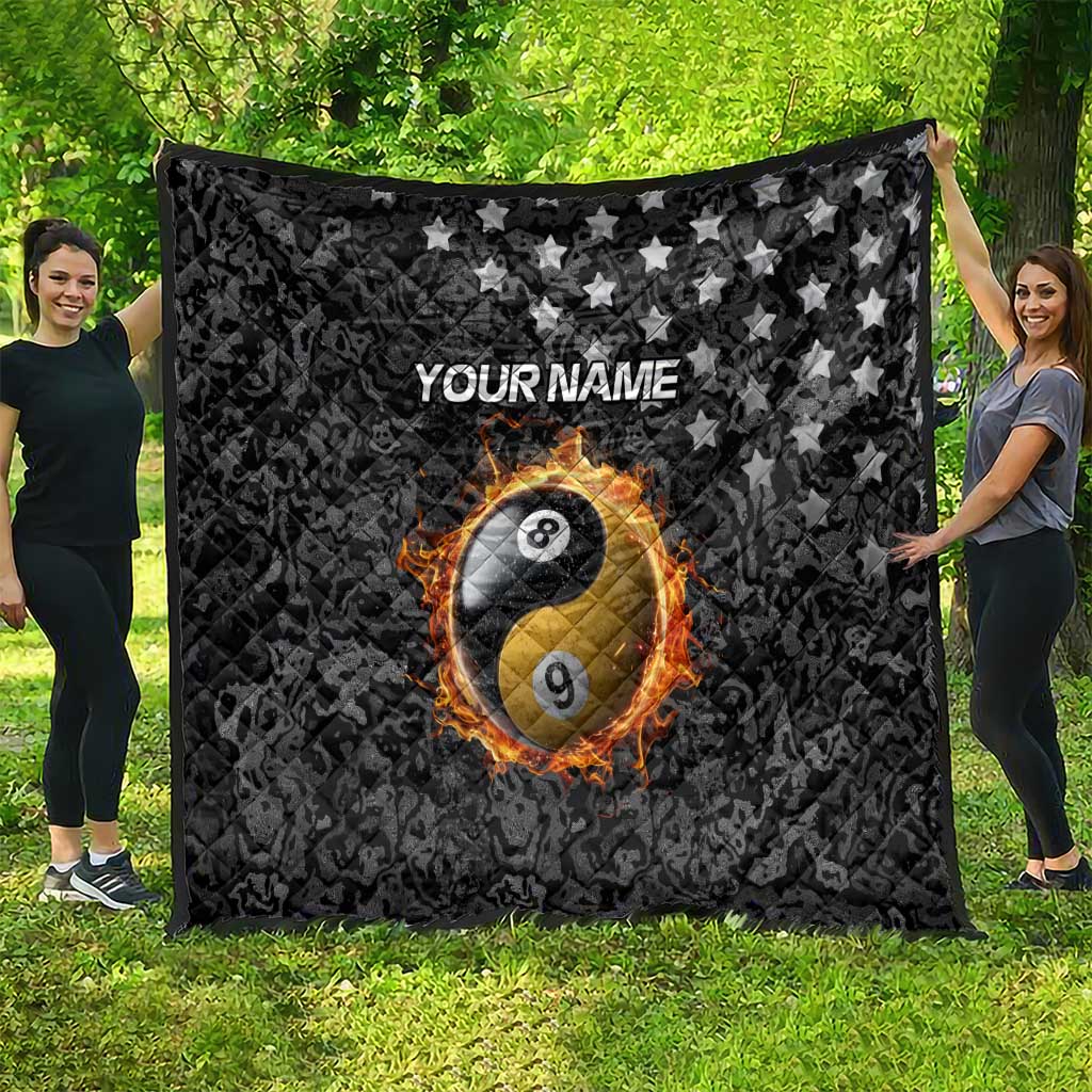 Personalized Yin Yang Billiards Quilt 8 Ball and 9 Ball in Fiery Black Camo Pattern - Wonder Print Shop