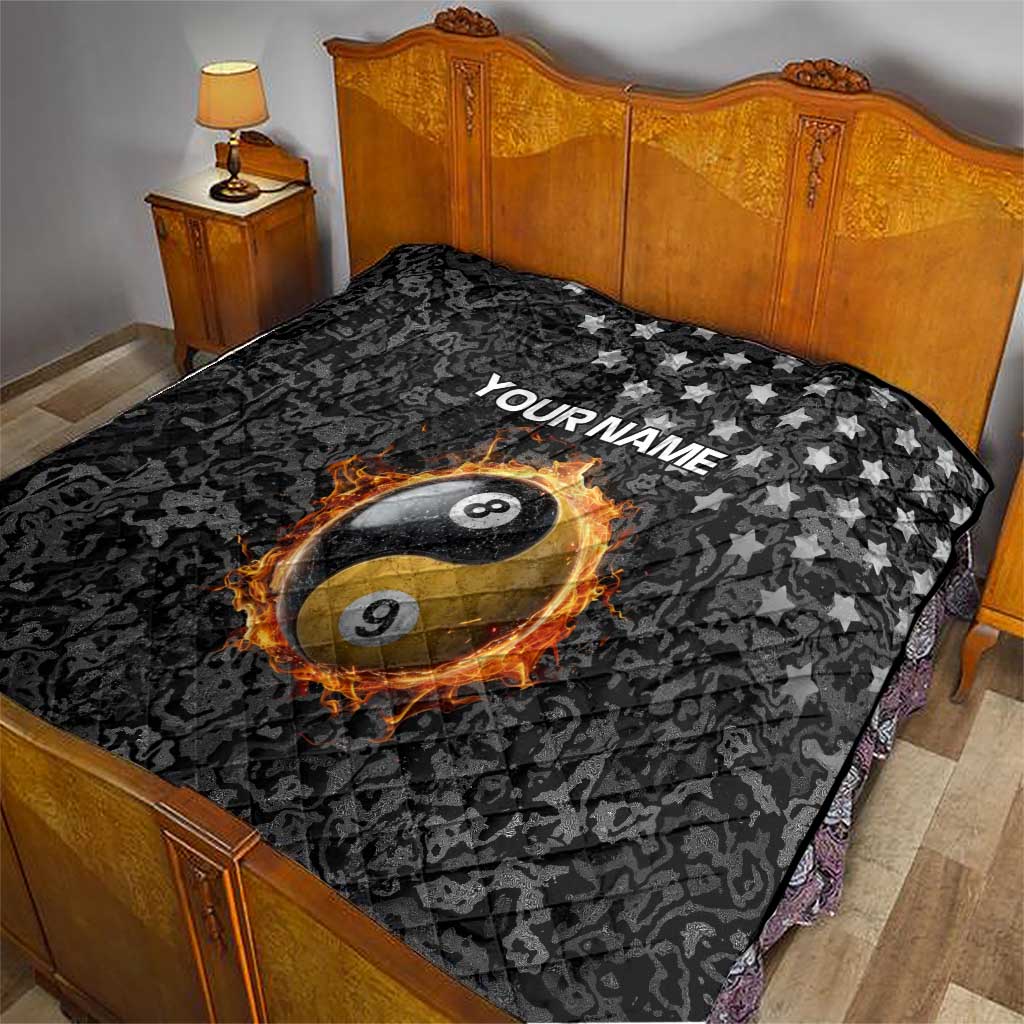 Personalized Yin Yang Billiards Quilt 8 Ball and 9 Ball in Fiery Black Camo Pattern - Wonder Print Shop