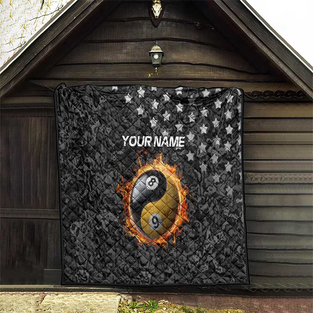 Personalized Yin Yang Billiards Quilt 8 Ball and 9 Ball in Fiery Black Camo Pattern - Wonder Print Shop