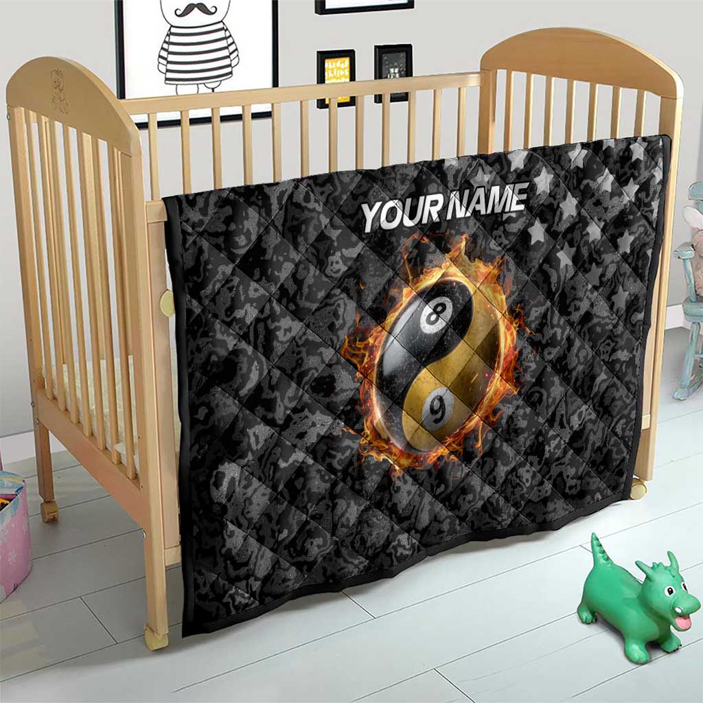 Personalized Yin Yang Billiards Quilt 8 Ball and 9 Ball in Fiery Black Camo Pattern - Wonder Print Shop