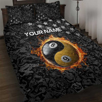 Personalized Yin Yang Billiards Quilt Bed Set 8 Ball and 9 Ball in Fiery Black Camo Pattern - Wonder Print Shop