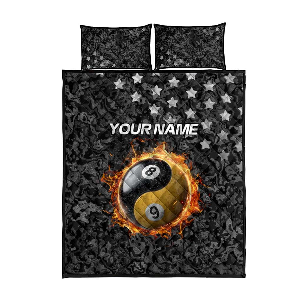 Personalized Yin Yang Billiards Quilt Bed Set 8 Ball and 9 Ball in Fiery Black Camo Pattern - Wonder Print Shop