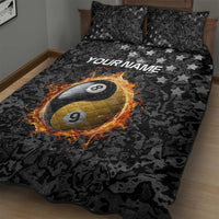 Personalized Yin Yang Billiards Quilt Bed Set 8 Ball and 9 Ball in Fiery Black Camo Pattern - Wonder Print Shop