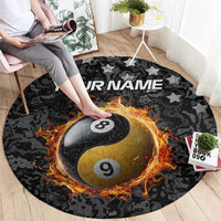 Personalized Yin Yang Billiards Round Carpet 8 Ball and 9 Ball in Fiery Black Camo Pattern - Wonder Print Shop