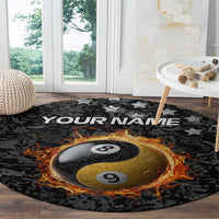 Personalized Yin Yang Billiards Round Carpet 8 Ball and 9 Ball in Fiery Black Camo Pattern - Wonder Print Shop