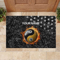 Personalized Yin Yang Billiards Rubber Doormat 8 Ball and 9 Ball in Fiery Black Camo Pattern - Wonder Print Shop