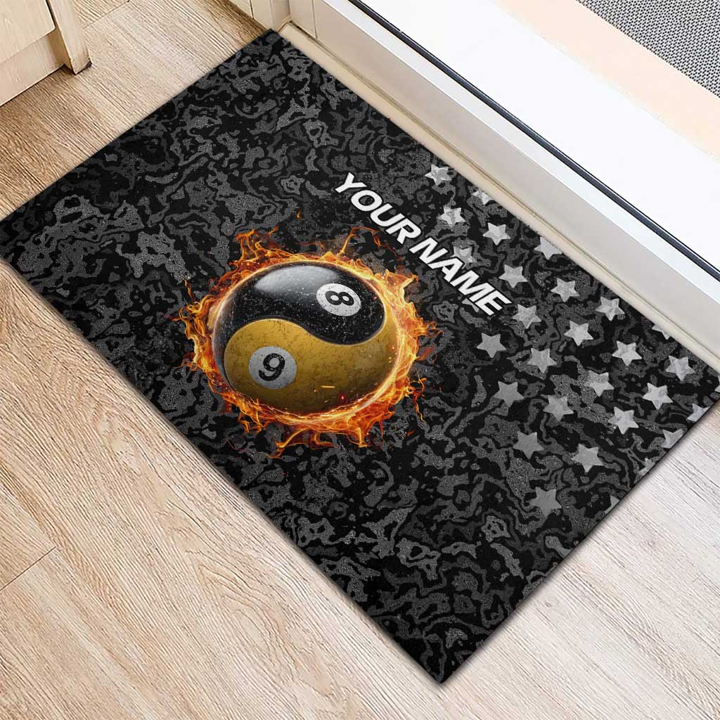 Personalized Yin Yang Billiards Rubber Doormat 8 Ball and 9 Ball in Fiery Black Camo Pattern - Wonder Print Shop