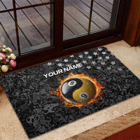 Personalized Yin Yang Billiards Rubber Doormat 8 Ball and 9 Ball in Fiery Black Camo Pattern - Wonder Print Shop