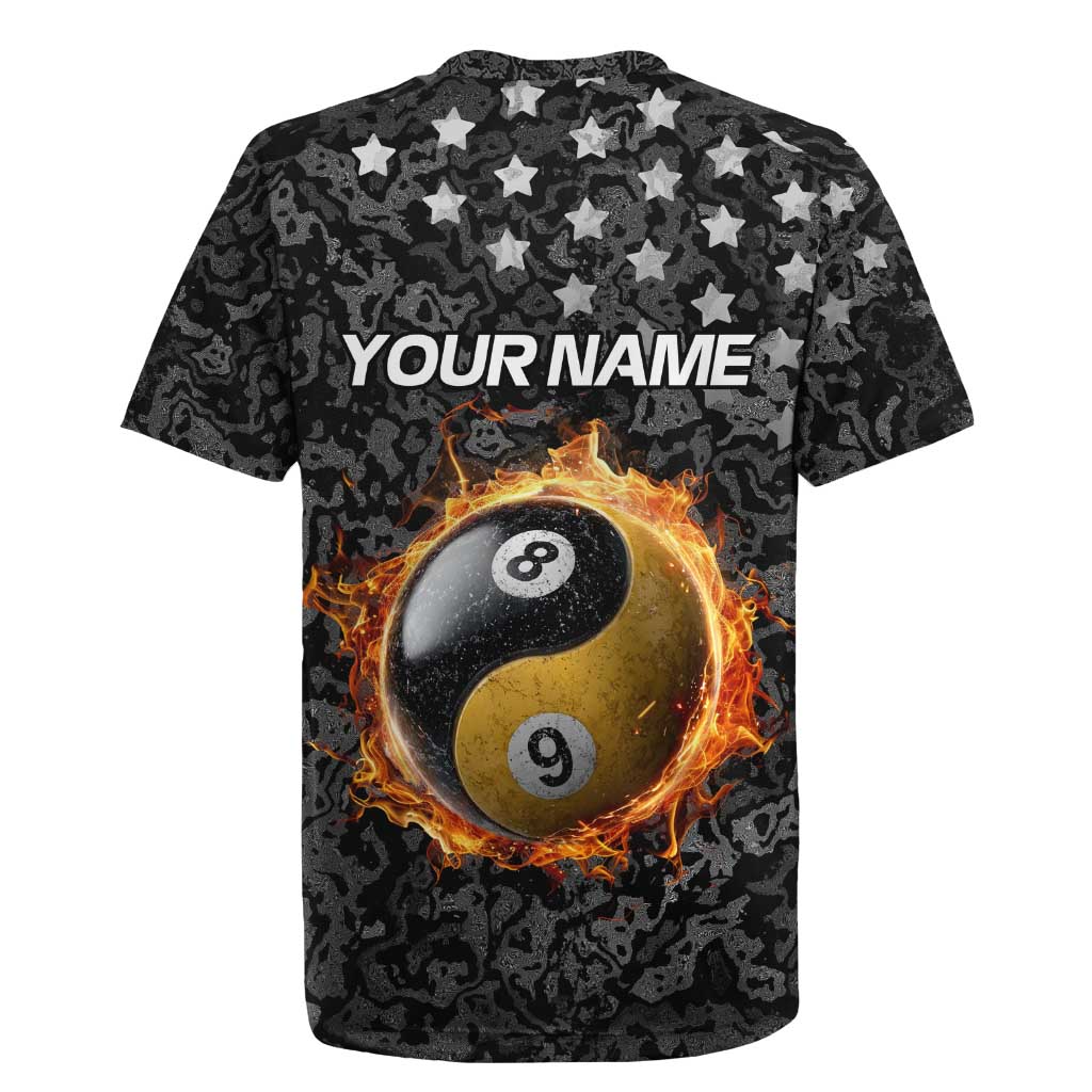 Personalized Yin Yang Billiards Rugby Jersey 8 Ball and 9 Ball in Fiery Black Camo Pattern - Wonder Print Shop