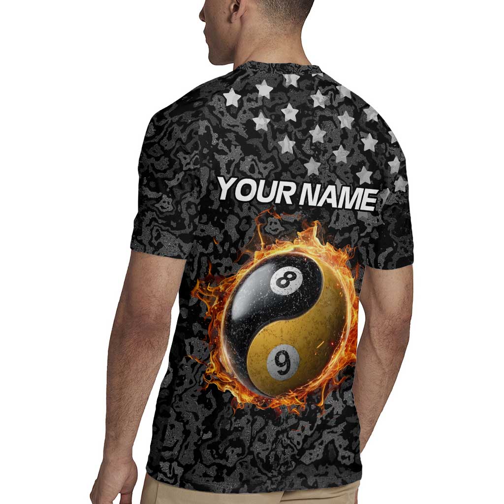 Personalized Yin Yang Billiards Rugby Jersey 8 Ball and 9 Ball in Fiery Black Camo Pattern - Wonder Print Shop