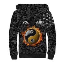 Personalized Yin Yang Billiards Sherpa Hoodie 8 Ball and 9 Ball in Fiery Black Camo Pattern - Wonder Print Shop
