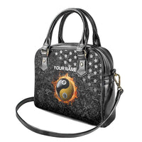 Personalized Yin Yang Billiards Shoulder Handbag 8 Ball and 9 Ball in Fiery Black Camo Pattern - Wonder Print Shop