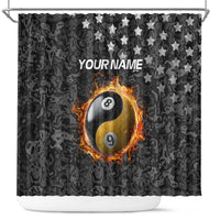 Personalized Yin Yang Billiards Shower Curtain 8 Ball and 9 Ball in Fiery Black Camo Pattern - Wonder Print Shop