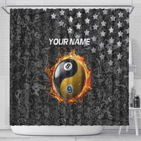 Personalized Yin Yang Billiards Shower Curtain 8 Ball and 9 Ball in Fiery Black Camo Pattern - Wonder Print Shop