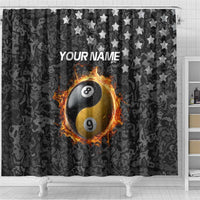 Personalized Yin Yang Billiards Shower Curtain 8 Ball and 9 Ball in Fiery Black Camo Pattern - Wonder Print Shop