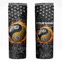 Personalized Yin Yang Billiards Skinny Tumbler 8 Ball and 9 Ball in Fiery Black Camo Pattern - Wonder Print Shop