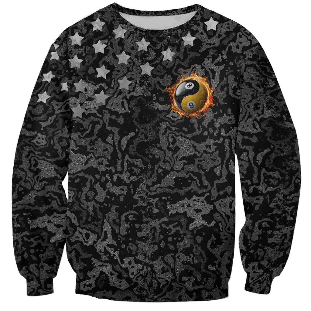 Personalized Yin Yang Billiards Sweatshirt 8 Ball and 9 Ball in Fiery Black Camo Pattern - Wonder Print Shop