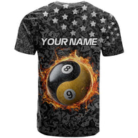 Personalized Yin Yang Billiards T Shirt 8 Ball and 9 Ball in Fiery Black Camo Pattern - Wonder Print Shop