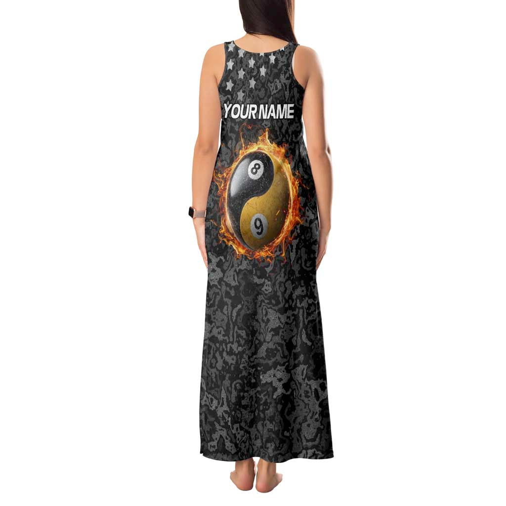 Personalized Yin Yang Billiards Tank Maxi Dress 8 Ball and 9 Ball in Fiery Black Camo Pattern - Wonder Print Shop