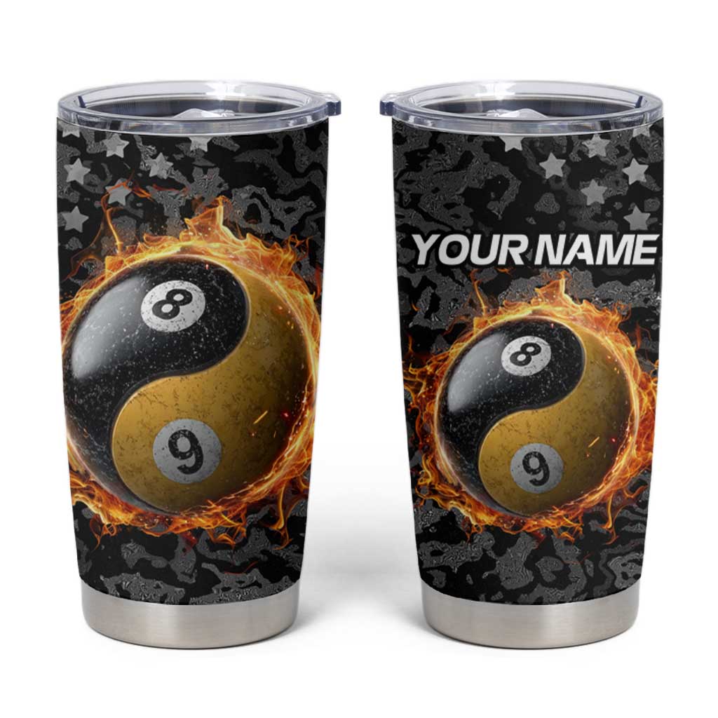 Personalized Yin Yang Billiards Tumbler Cup 8 Ball and 9 Ball in Fiery Black Camo Pattern - Wonder Print Shop
