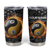 Personalized Yin Yang Billiards Tumbler Cup 8 Ball and 9 Ball in Fiery Black Camo Pattern - Wonder Print Shop