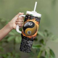 Personalized Yin Yang Billiards Tumbler With Handle 8 Ball and 9 Ball in Fiery Black Camo Pattern - Wonder Print Shop