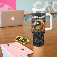 Personalized Yin Yang Billiards Tumbler With Handle 8 Ball and 9 Ball in Fiery Black Camo Pattern - Wonder Print Shop