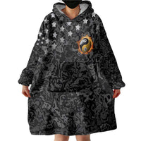 Personalized Yin Yang Billiards Wearable Blanket Hoodie 8 Ball and 9 Ball in Fiery Black Camo Pattern - Wonder Print Shop