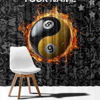 Personalized Yin Yang Billiards Window Curtain 8 Ball and 9 Ball in Fiery Black Camo Pattern - Wonder Print Shop