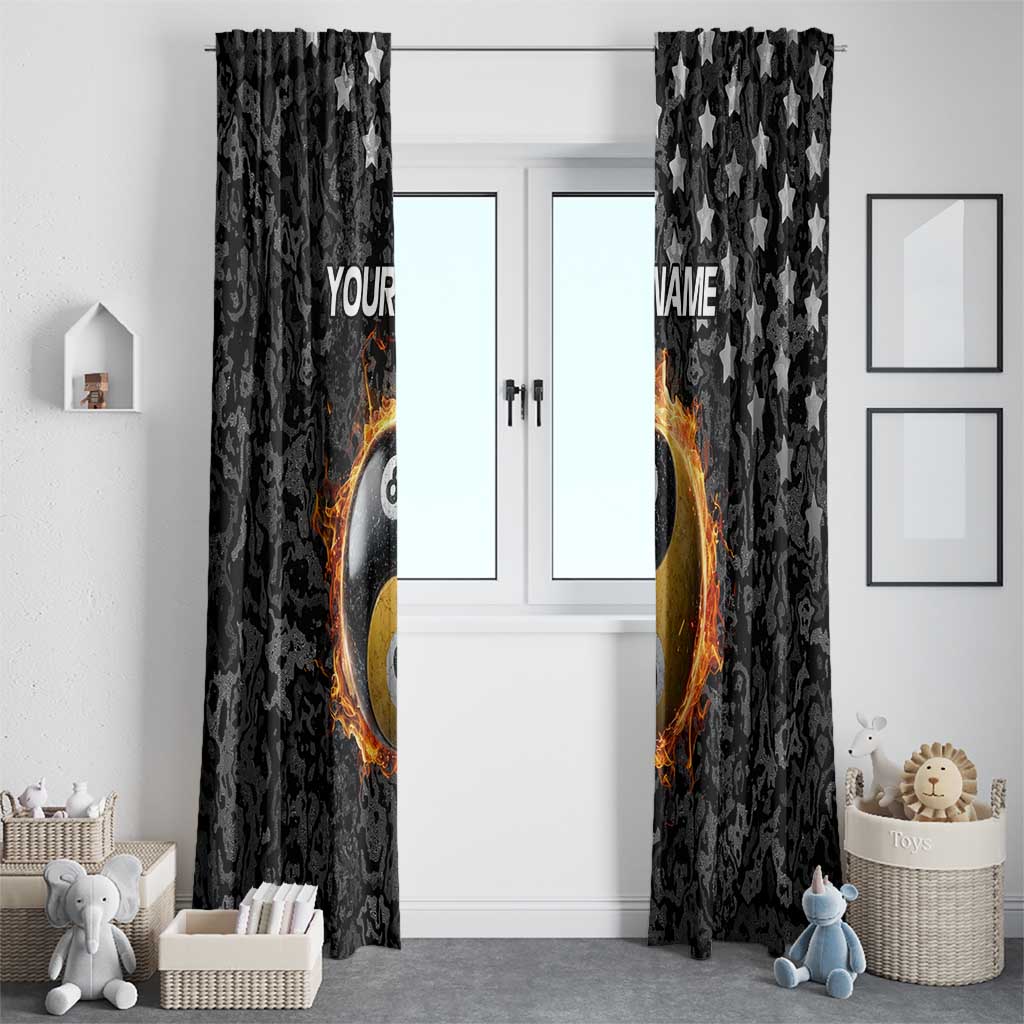 Personalized Yin Yang Billiards Window Curtain 8 Ball and 9 Ball in Fiery Black Camo Pattern - Wonder Print Shop