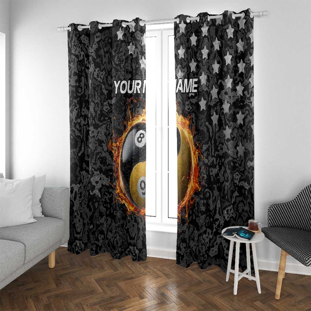 Personalized Yin Yang Billiards Window Curtain 8 Ball and 9 Ball in Fiery Black Camo Pattern - Wonder Print Shop