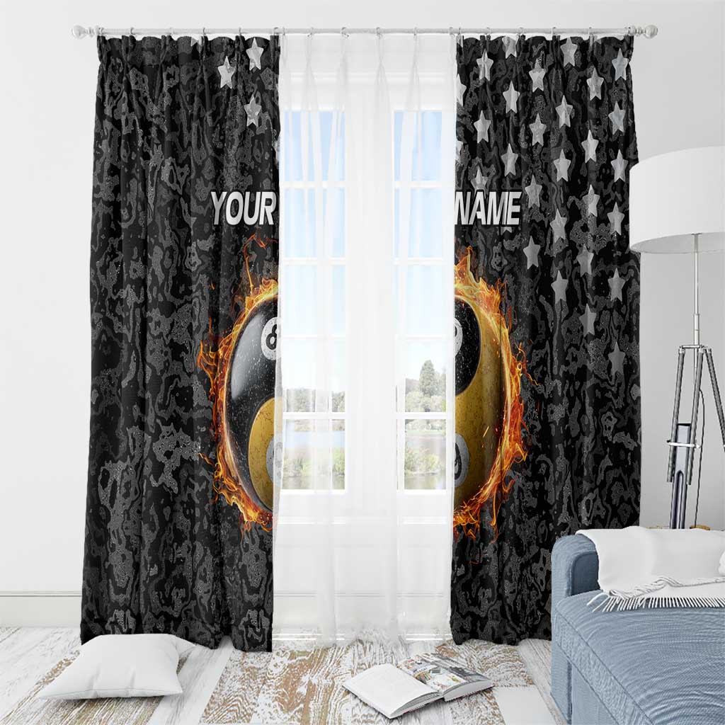 Personalized Yin Yang Billiards Window Curtain 8 Ball and 9 Ball in Fiery Black Camo Pattern - Wonder Print Shop