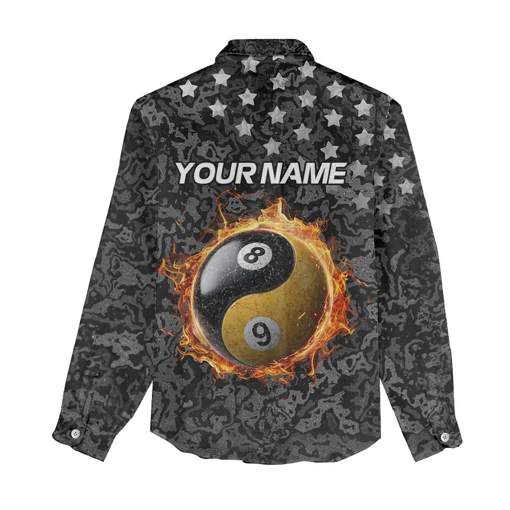 Personalized Yin Yang Billiards Women Casual Shirt 8 Ball and 9 Ball in Fiery Black Camo Pattern - Wonder Print Shop