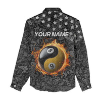 Personalized Yin Yang Billiards Women Casual Shirt 8 Ball and 9 Ball in Fiery Black Camo Pattern - Wonder Print Shop