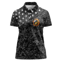 Personalized Yin Yang Billiards Women Polo Shirt 8 Ball and 9 Ball in Fiery Black Camo Pattern - Wonder Print Shop
