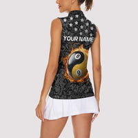 Personalized Yin Yang Billiards Women Sleeveless Polo Shirt 8 Ball and 9 Ball in Fiery Black Camo Pattern - Wonder Print Shop
