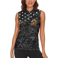 Personalized Yin Yang Billiards Women Sleeveless Polo Shirt 8 Ball and 9 Ball in Fiery Black Camo Pattern - Wonder Print Shop