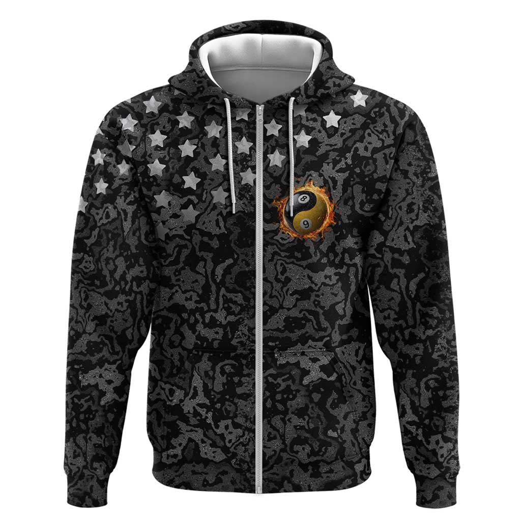 Personalized Yin Yang Billiards Zip Hoodie 8 Ball and 9 Ball in Fiery Black Camo Pattern - Wonder Print Shop