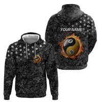 Personalized Yin Yang Billiards Zip Hoodie 8 Ball and 9 Ball in Fiery Black Camo Pattern - Wonder Print Shop