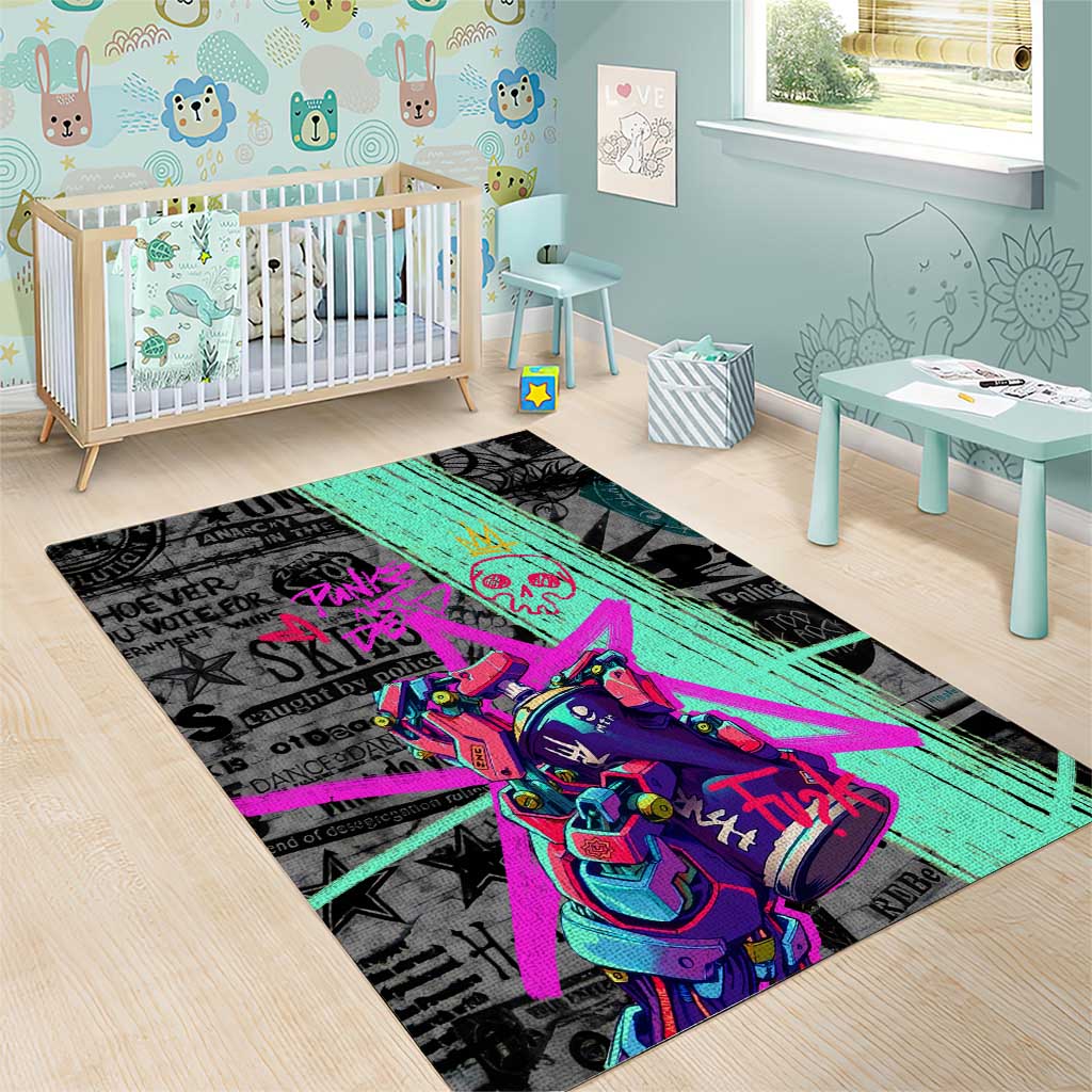 Punk Cheetah Graffiti Area Rug with Punk Not Dead Street Art and Neon Jungle Design - Wonder Print Shop