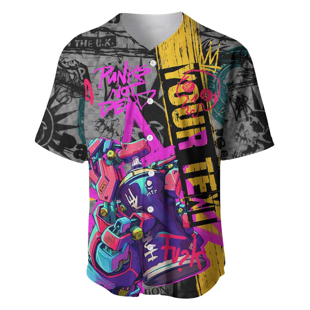 Punk Cheetah Graffiti Baseball Jersey with Punk Not Dead Street Art and Neon Jungle Design - Wonder Print Shop