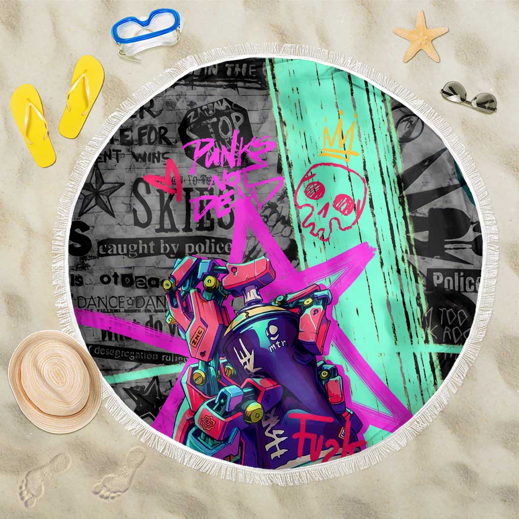 Punk Cheetah Graffiti Beach Blanket with Punk Not Dead Street Art and Neon Jungle Design - Wonder Print Shop