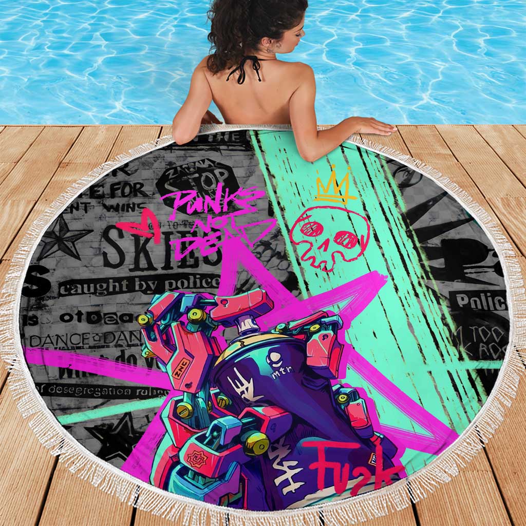 Punk Cheetah Graffiti Beach Blanket with Punk Not Dead Street Art and Neon Jungle Design - Wonder Print Shop