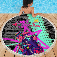 Punk Cheetah Graffiti Beach Blanket with Punk Not Dead Street Art and Neon Jungle Design - Wonder Print Shop