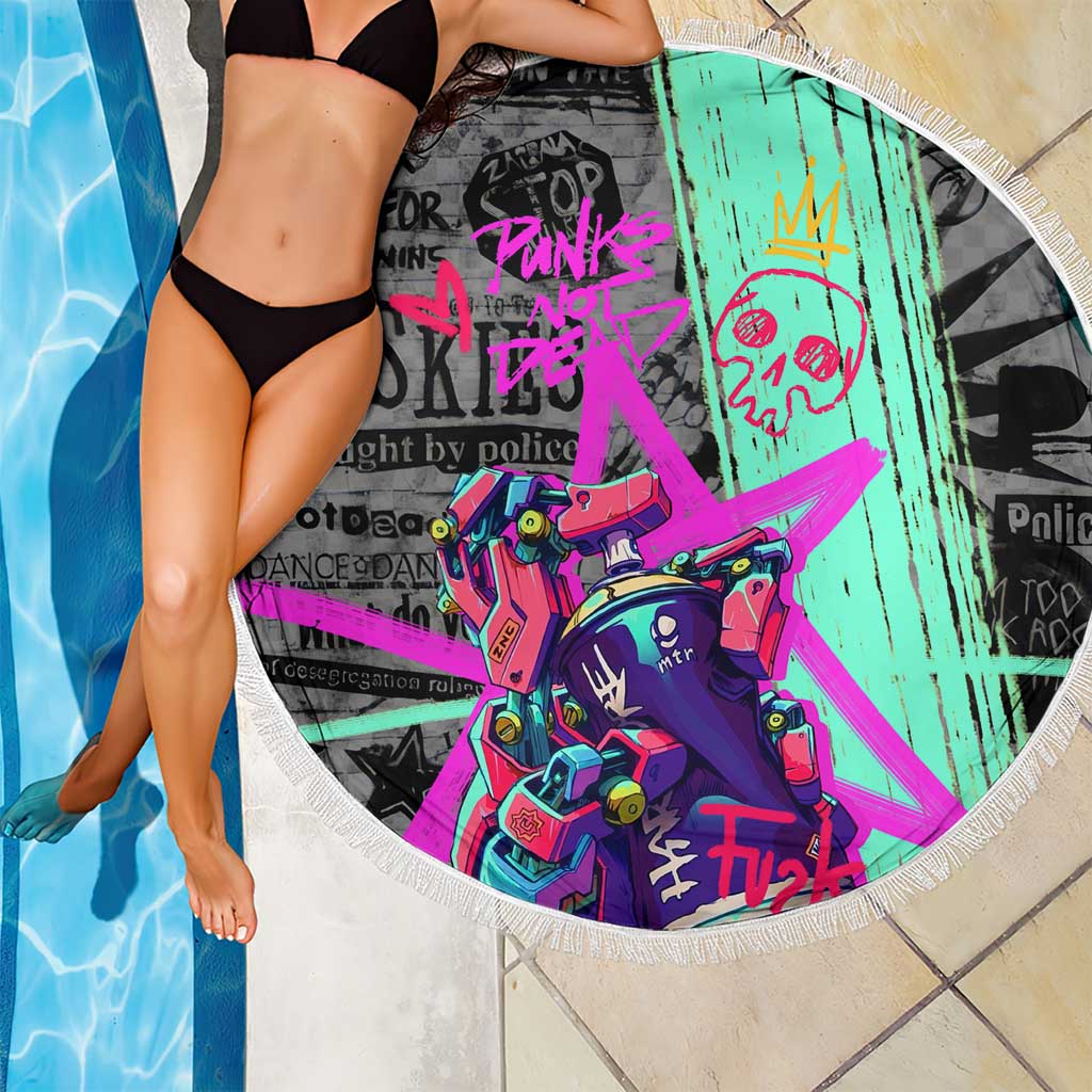 Punk Cheetah Graffiti Beach Blanket with Punk Not Dead Street Art and Neon Jungle Design - Wonder Print Shop
