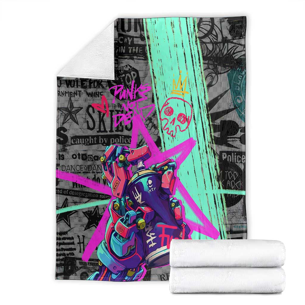 Punk Cheetah Graffiti Blanket with Punk Not Dead Street Art and Neon Jungle Design - Wonder Print Shop