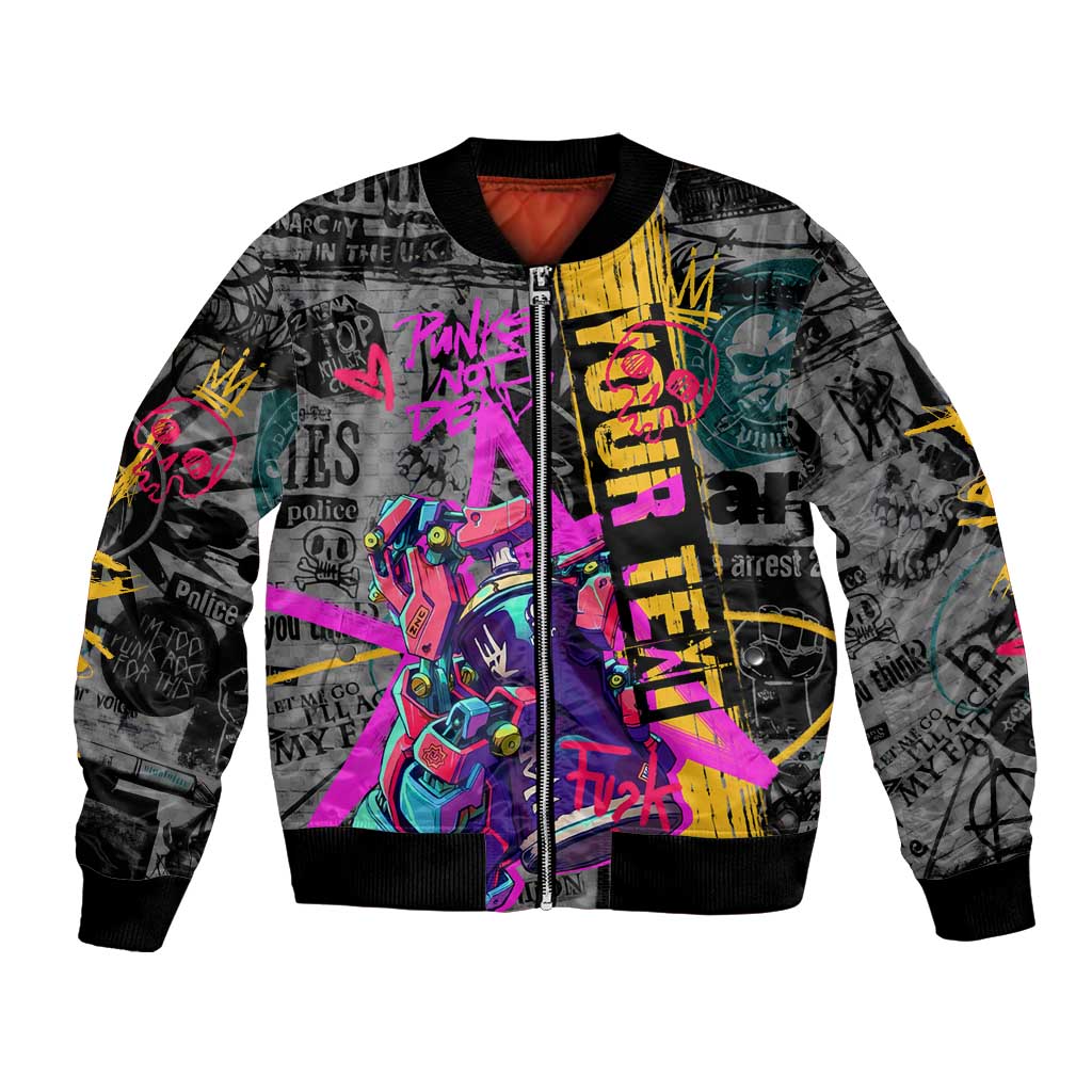Punk Cheetah Graffiti Bomber Jacket with Punk Not Dead Street Art and Neon Jungle Design - Wonder Print Shop